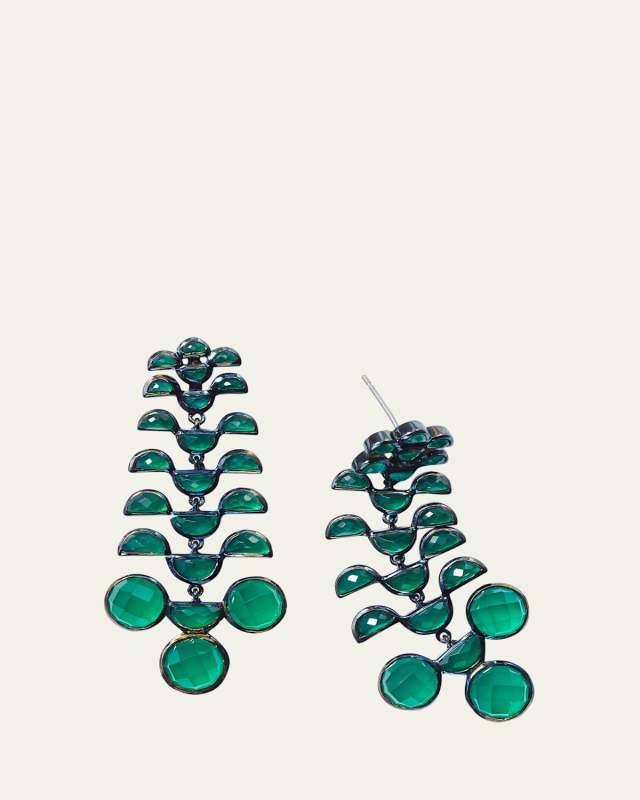 Sterling Silver Reptile Girandole Earrings with Blue Rhodium and Green Onyx